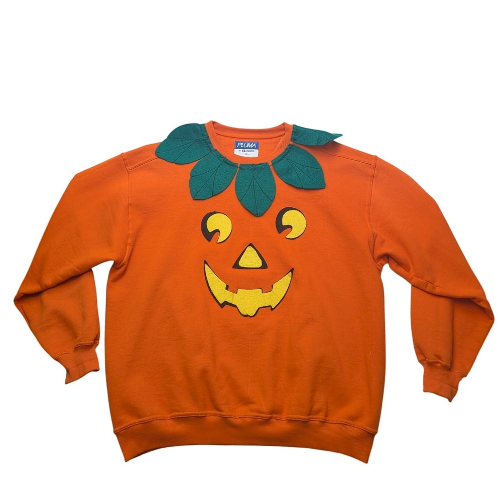 Vintage Pluma Russell Athletic Pumpkin Sweatshirt Unisex 2X Orange Halloween